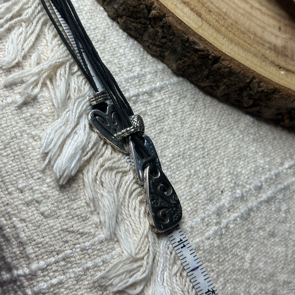 Brighton Silver Heart Triple Layered Multi Charm Pendant Black Cord Necklace - Picture 5 of 6